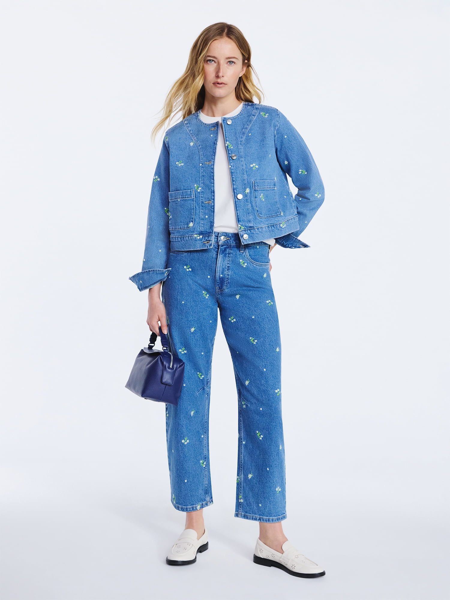 Free Assembly Women's Embroidered Cropped Denim Jacket, Sizes XS-XXL