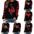 thumbnail image 4 of Camiseta de mujer manga larga raglán cuadros estampados empalmes para el día de San Valentín XBTCLXEBCO Arcoiris negro, T XXL, 4 of 4