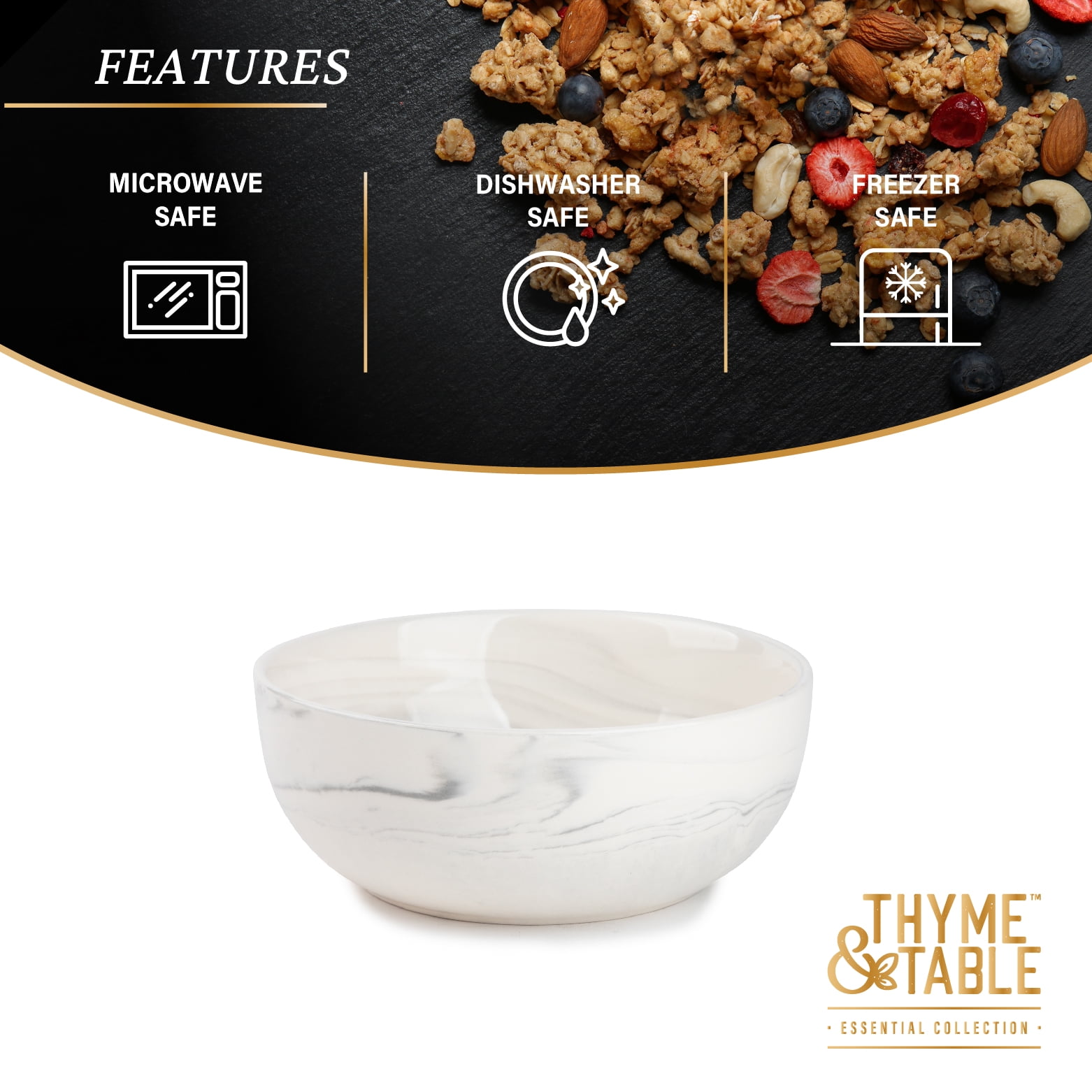 (2 pack) Thyme & Table Grey Marble Ceramic Bowl