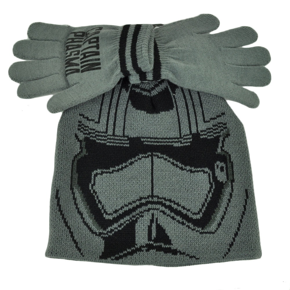 Star Wars Captain Phasma Glove & Knit Set Cuffless Beanie Kids Youth Grey Movie 
