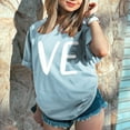 thumbnail image 1 of Hot Sale!! T-Shirts de la Saint-Valentin pour Femmes Imprimés Graphiques Mignons Léopard Cœur T-Shirts Décontractés Manches Courtes Col Rond Bleu Clair + L, 1 of 7