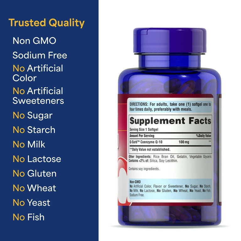 Puritan's Pride CoQ10 Softgels, 100 mg, Dietary Supplement, 240 Rapid  Release Softgels