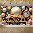 thumbnail image 6 of Gold Disco Ball Happy New Year Banner Vintage Clock New Year Display Colorful Balloons Sparkling Fireworks Festive Backdrop for New Year Party Home Gathering Bar Decoration, 6 of 9