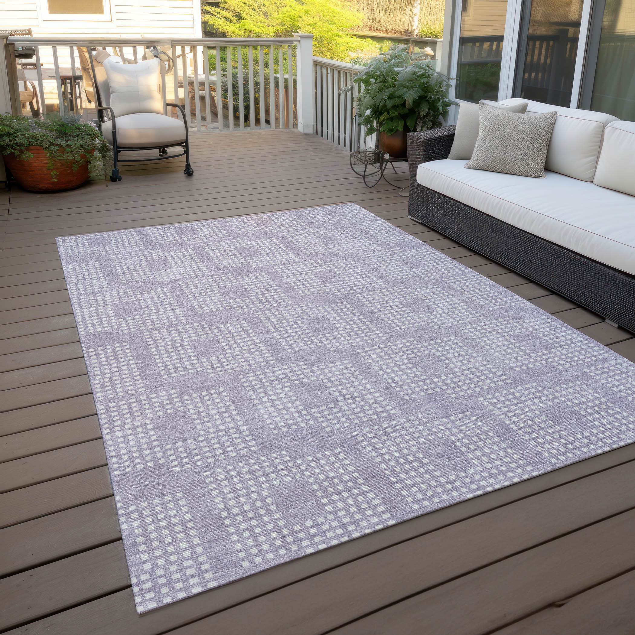 Addison Rugs Chantille Indoor/Outdoor Transitional Squares Lavender Washable Rectangle Rug, 8' x 10'