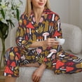 thumbnail image 6 of KLL Mushrooms And Leaves Print Women's Long Sleeve Pajamas with Pants Sleepwear Loungewear 2 Set-Small, 6 of 8