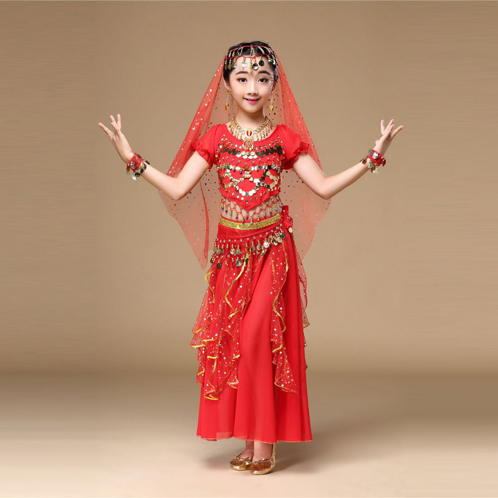 Hunpta Kids' Girls Belly Dance Outfit Costume India Dance Clothes Top+Skirt - image 2 of 9