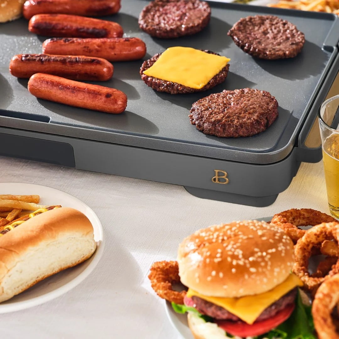 Beautiful XL Electric Griddle 12" x 22", Non-stick, Oyster Grey by Drew Barrymore
