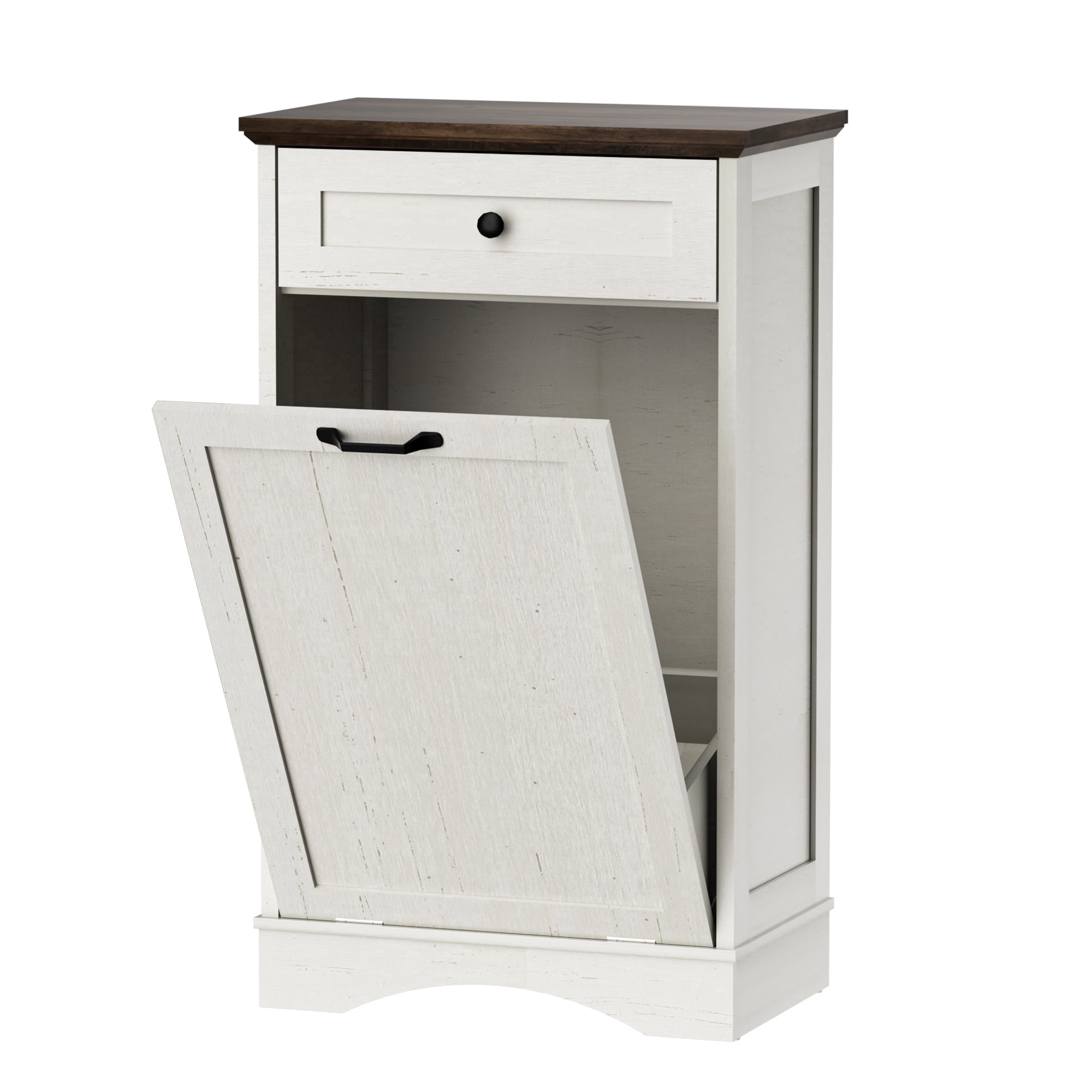 AHB 13 Gallon Tilt Out Kitchen Trash Cabinet with Drawer, Single Trash Can Storage Organizer, 20.9"L x 13.55"W x 38.5"H , White