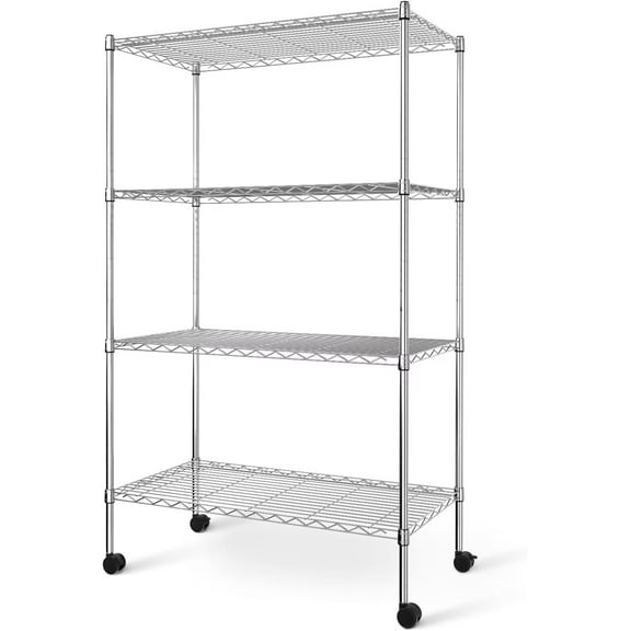 Simple Deluxe Heavy Duty 4-Tier Wire Shelving Unit with Wheels, Adjustable Steel Storage Rack, 1000 lb Capacity, Chrome, 36" x 18" x 61"