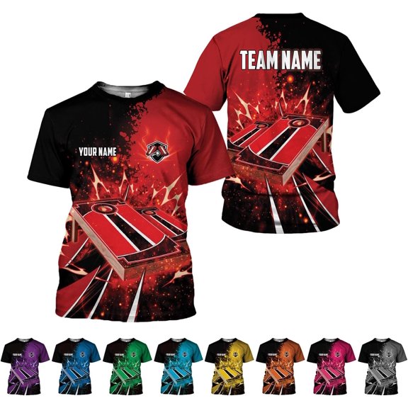 Personalized Cornhole 3D Player T-Shirt for Team Uniform Funny Gift Men Women (Red, S)