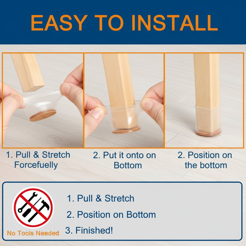 Silicone Chair Leg Floor Protectors with Felt Pads for Hardwood Floors Clear Furniture Leg Caps for Round and Square Legs 24 Count