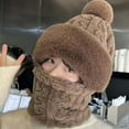 thumbnail image 2 of HJYCHN Women Winter Knitted Hat Scarf Integrated Warm Lined Earflap Cap Coffee One Size, 2 of 4