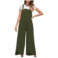 thumbnail image 2 of Pantalones de mujer Casual Retro Sólido Bolsillo Botones Overoles Pantalones de pierna ancha Pompotops qyievc440, 2 of 7