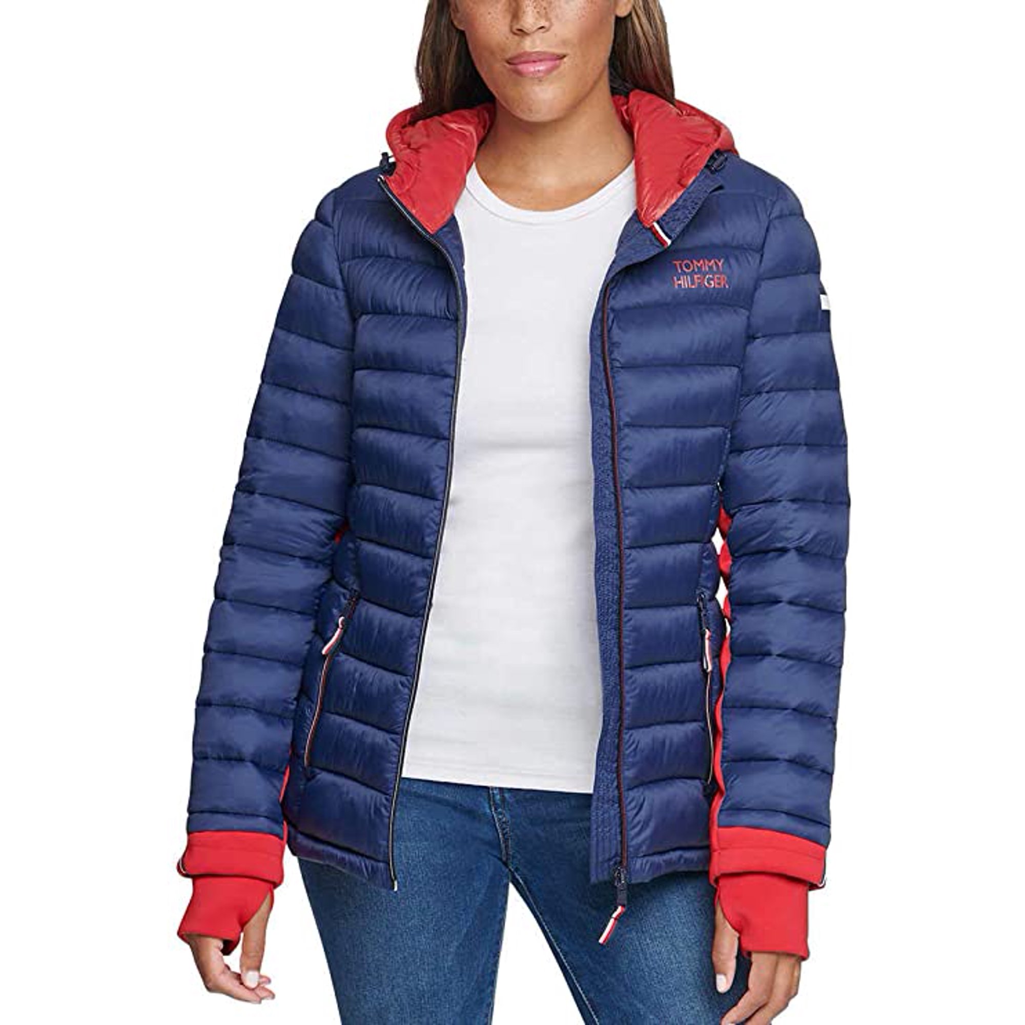 Tommy Hilfiger Women's Packable Hooded Puffer Jacket, Navy/Crimson, Large -  NEW - Walmart.com