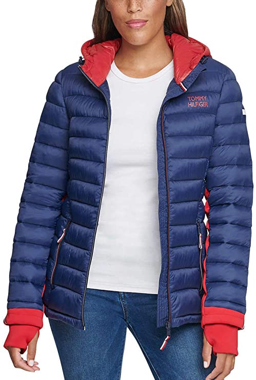 Tommy Hilfiger Sport Womens Quilted Hooded Athletic Jacket 