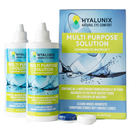 Hyalunix (2 Pack) 12 Fl Oz | Adjusts to Natural Tears pH | Multi Purpose Contact Solution for Contact Lenses | 20h of Moisture and Comfort | Inspired by Healthy Tears and Containing HA