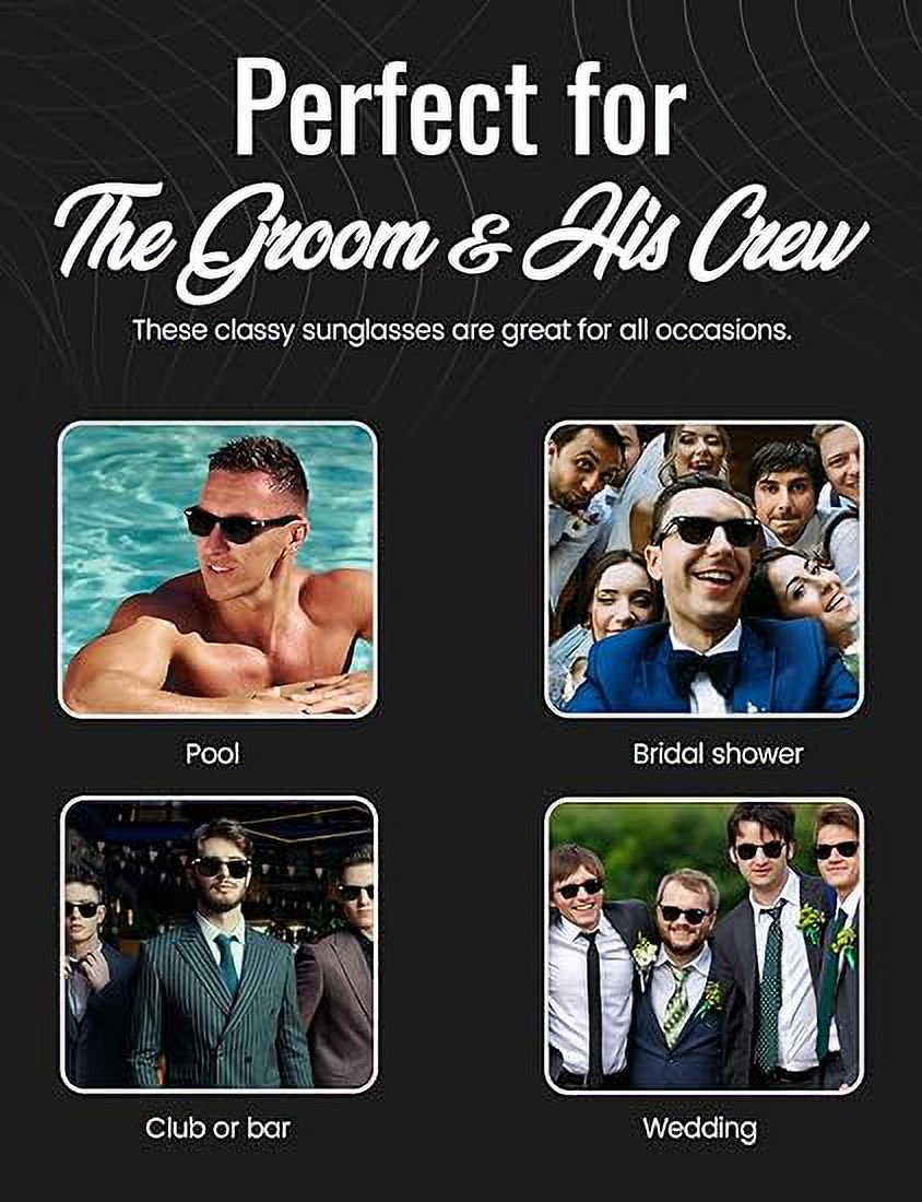 Brosash Bachelor Party White Square Round Sunglasses Set-1 Groom & 7 ...