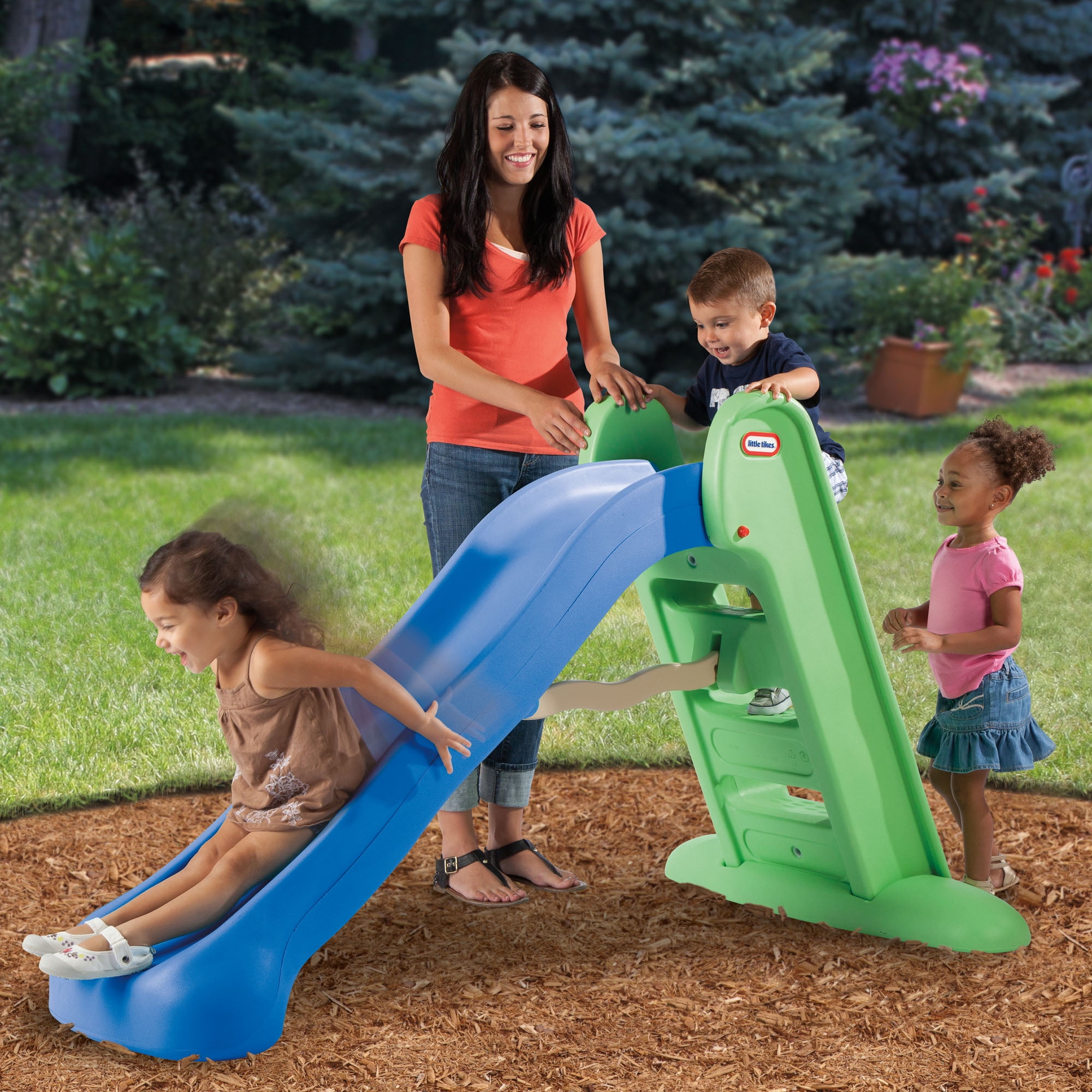 Little Tikes Easy Store Large Playground Slide with Folding for Easy Storage, Outdoor Indoor Active Play, Blue and Green- For Kids Toddlers Boys Girls Ages 2 to 6 Year old - 2
