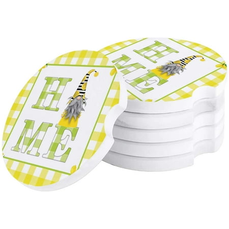 

ZHANZZK Summer Gnome Fresh Lemon Yellow Plaid Texture Set of 4 Car Coaster for Drinks Absorbent Ceramic Stone Coasters Cup Mat with Cork Base for Home Kitchen Room Coffee Table Bar Decor
