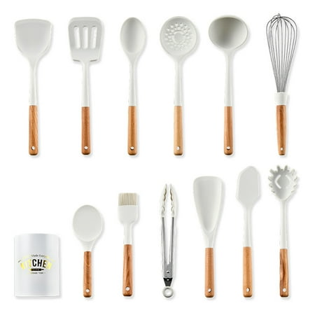 

7/8/9/12pcs Nonstick Kitchen Cooking Utensils Set Solid Wood Handle Silicone Kitchen Gadgets Set BPA Free Cold And Heat Resistant (White)