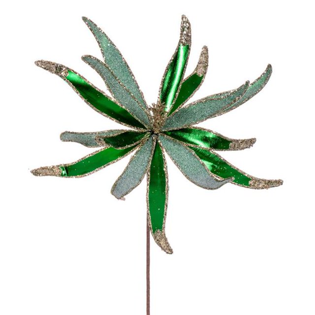 Vickerman RG221724 24 in. Metallic Frosted Glitter Papyrus Spray, Emerald - 2 per Bag
