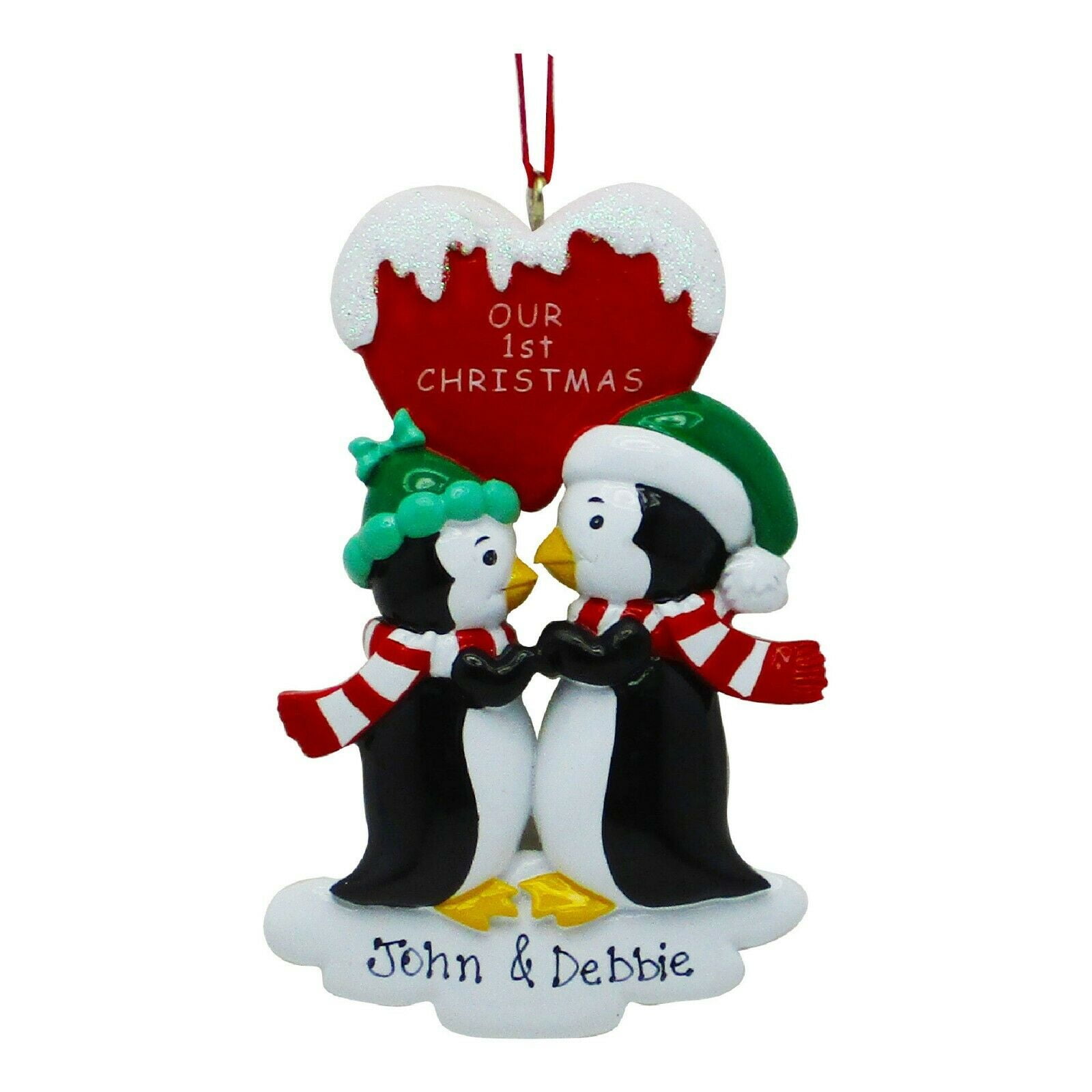 PERSONALIZED Kissing Penguin Couple Christmas Tree Ornament Holiday
