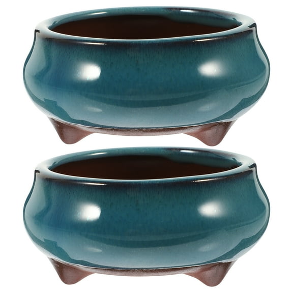 2pcs Chinese Succulent Planters Glazed Ceramic Flowerpot with Drainage Hole