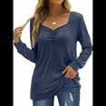 thumbnail image 1 of Blusa Elegante Informal con Cuello en Forma de Corazón y Larga para Mujer, Color Liso, Estilo Túnica, Tipo Suéter. Azul S, 1 of 5