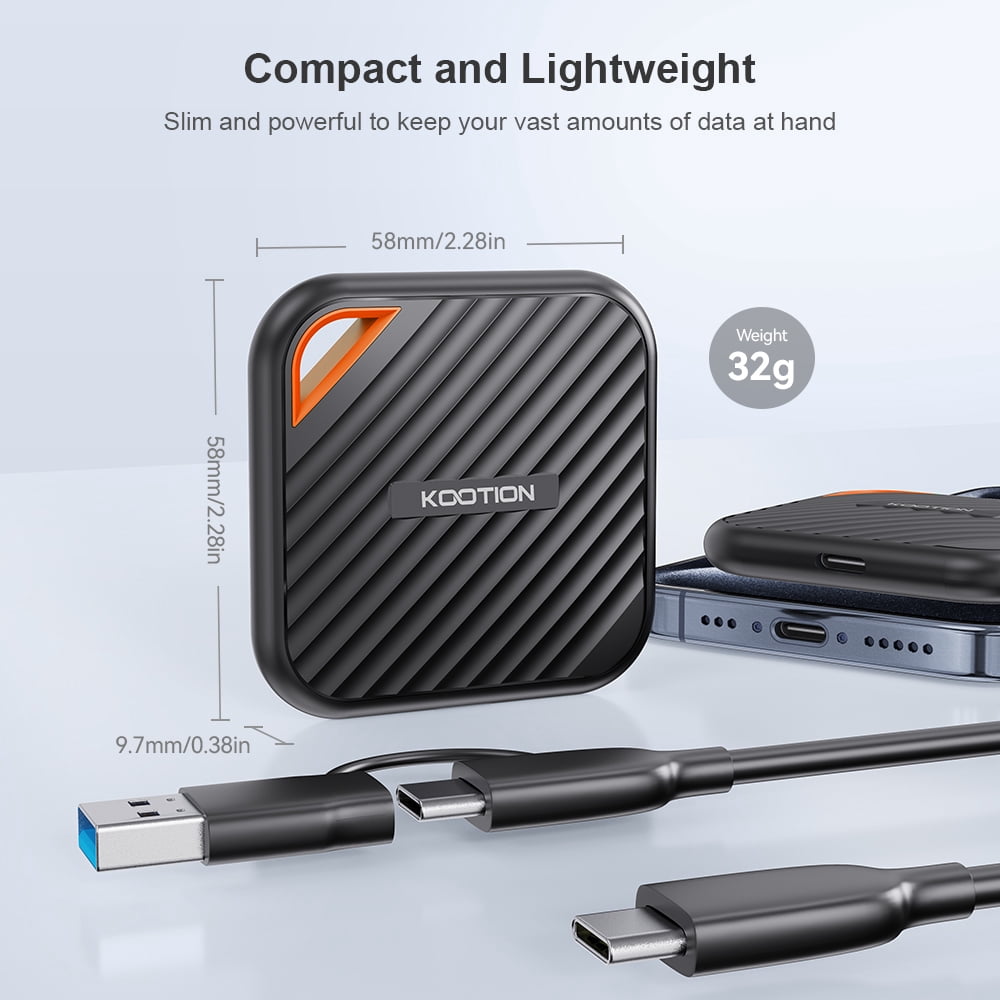 KOOTION 1TB External Portable SSD - Up to 2000MB/s USB-C USB 3.2 Gen 2 for PC Mac Game Console