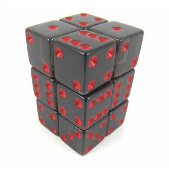Smoke Transparent Dice with Red Pips D6 16mm (5/8in) Pack of 12 Koplow Games