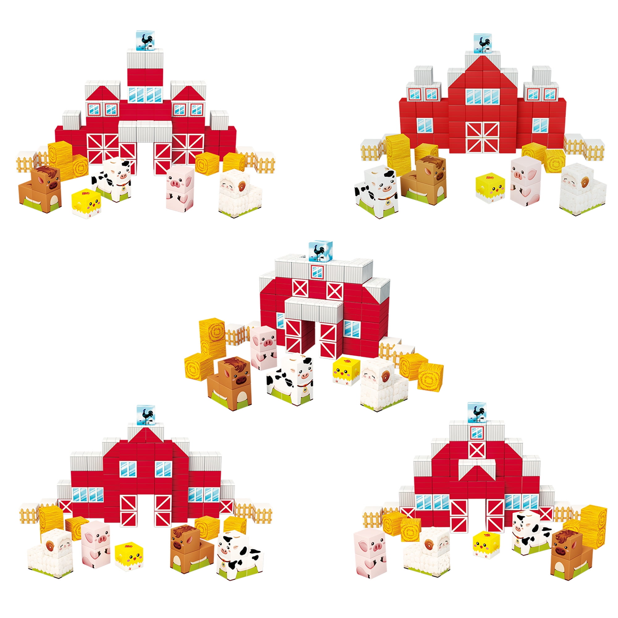 PicassoTiles 72PCS Farm House Magnetic Cube Set, Mix & Match Building Blocks with 5 Character Action Figures, STEM Educational Sensory Toy for Kids 3+