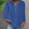 thumbnail image 2 of mihongmao 3/4 Sleeve Tops for Women Women's Tops Fashion Solid Button Shirt Female V-Neck Loose T-Shirt Blouse,Tops for Women Blue M, 2 of 6