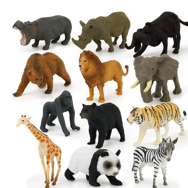 12 figurines d'animaux de la jungle en plastique