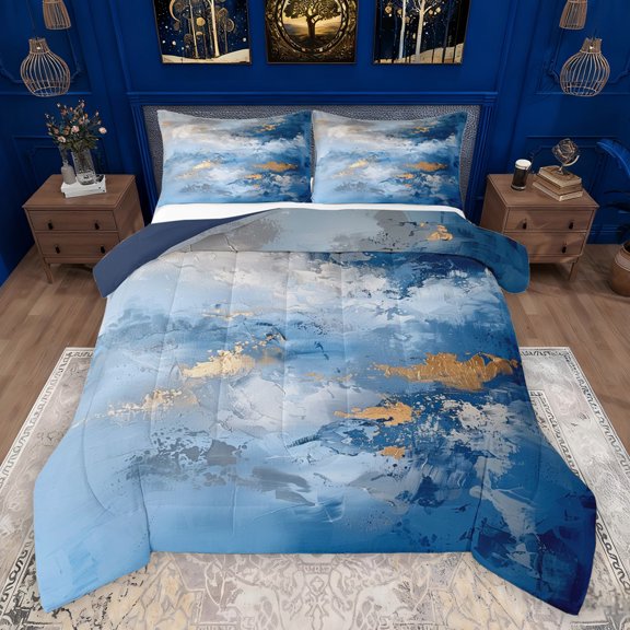 Feelyou Watercolor Abstract Ombre Queen Comforter Set, Art Oil Printing Bedding Sets, Teens Adult Women Men Reversible Bedding Comforter Set, Ultra Soft Bedroom Decor, 3pcs