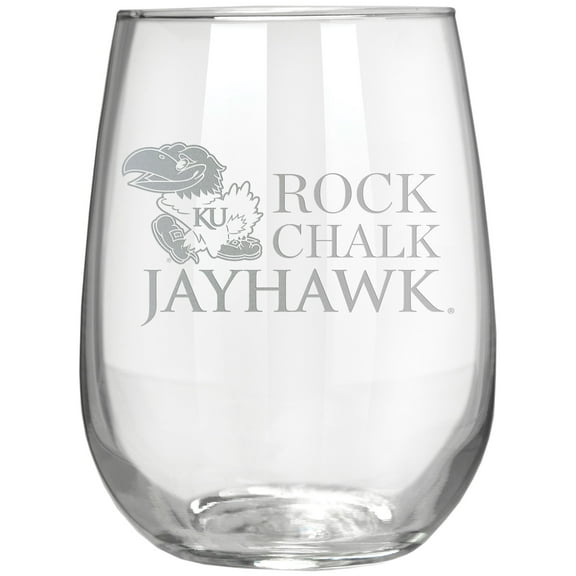 Kansas Jayhawks Etched 17oz. Rally Cry Stemless Wine Glass