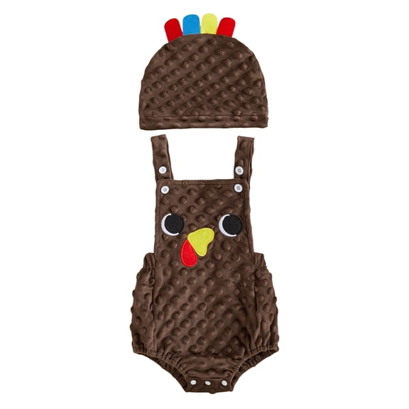 Cjfdfy Newborn Baby Boy Thanksgiving Turkey Costume Turkey Shorts Overall Romper And Hat 2PS Thanksgiving Turkey Romper Infant Cute My First Thanksgiving Clothes 0-18M