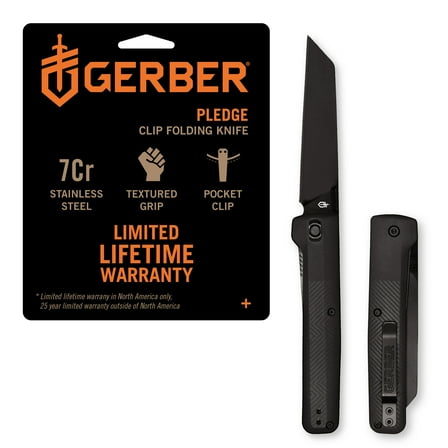 Gerber Pledge Pocket & Folding Knife, Plain Edge with Reverse Tanto Stainless Steel Blade, Grey
