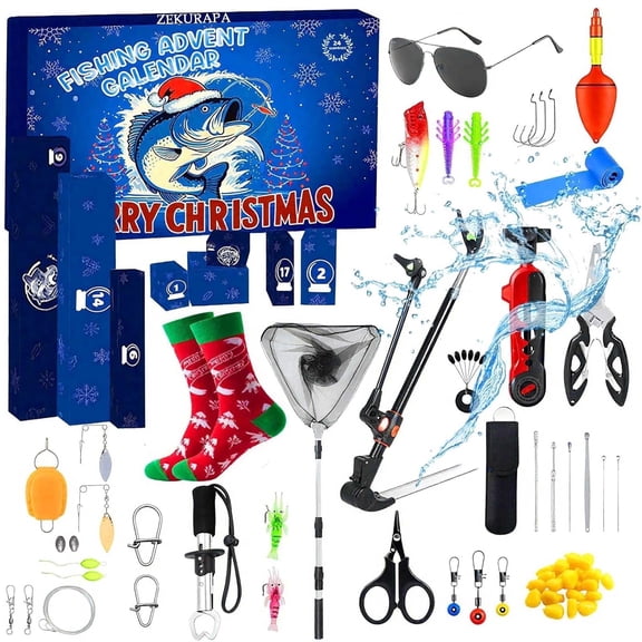 ZEKURAPA Fishing Advent Calendar ，2026 Advent Calendar Fishing Christmas Countdown ，Fishing Tools Accessories Kit Countdown Gifts