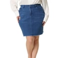 thumbnail image 1 of Falde mezclilde talgrande pamujer Faldas de mezclildesgastadas bordadas informales Azul medio XXL, 1 of 6