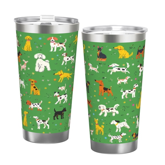Funny Dog Pattern 20oz Insulated Tumbler Colorful Puppy Pet Lover Travel Cup with Handle and Straw Lid with Double Silver Rim