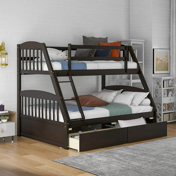 Virubi Solid Wood Twin Over Full Bunk, Twin Over Full Bunk Bed With Storage And Desk