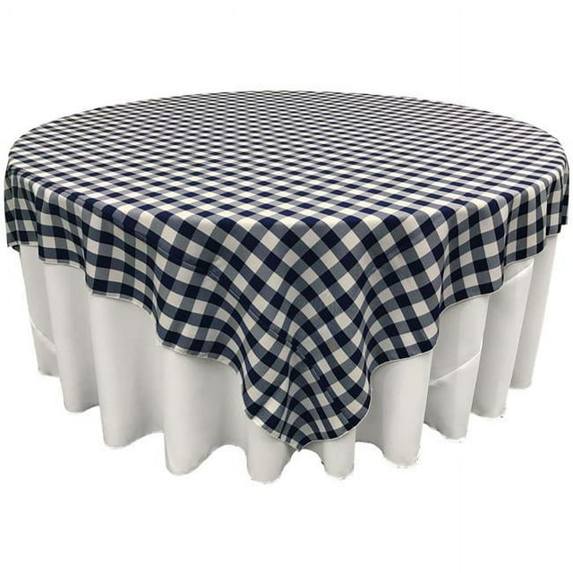 LA Linen TCcheck90x90-NavyK72 Polyester Gingham Checkered Square Tablecloth, White & Navy - 90 x 90 in.