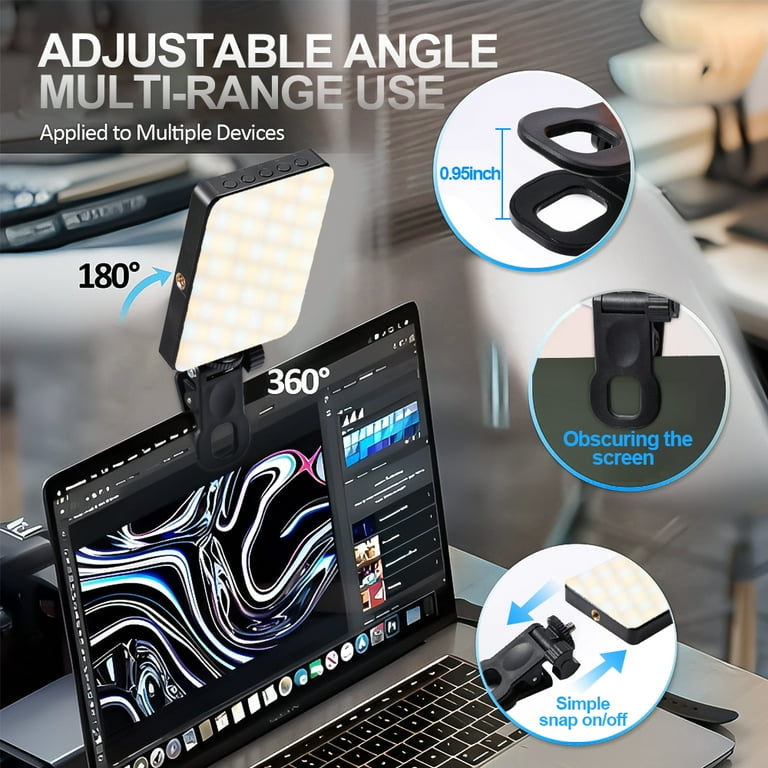 Portable LED Selfie Light With Front & Back Clip, High Power 60 LED 2000mah Rechargeable Camera Fill Light Camping Light Modes Clip Ring Photoshoot Light For