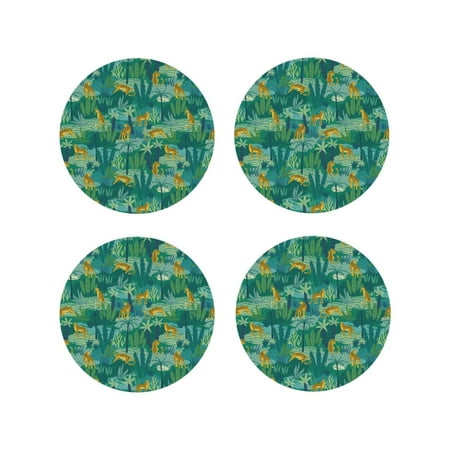 

Drink Coasters Set of 4 Jungle leopard Leather Coasters for Coffee Table Protector Heat Resistant Cute Coasters for Home Decor Housewarming Gifts Bar Kitchen 4 Inch Round Shape