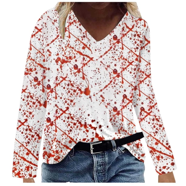 Mujeres Tallas grandes Casual Cuello en V Suelto Impreso Manga larga Tops Mujer Blusa Fridja fjkfkj4178