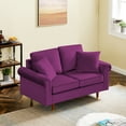 thumbnail image 2 of Modern Loveseat Sofa with 2 Pillows, Velvet Upholstered Love Seats Couch for Small Living Room, Bedroom, Apartment, Easy-Assembly, Purple, 2 of 8