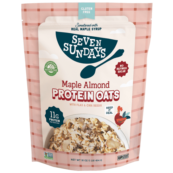 Seven Sundays Protein Oats Maple Almond Instant Oatmeal, Gluten-Free, 11g Protein, 16 oz