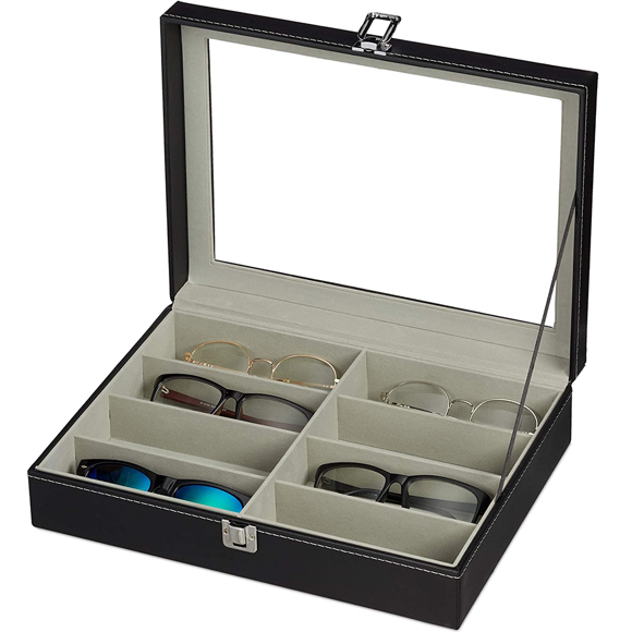Sunglass & Eyewear Storage Organizer for Collectors Premium Leather 8-Glasses Case