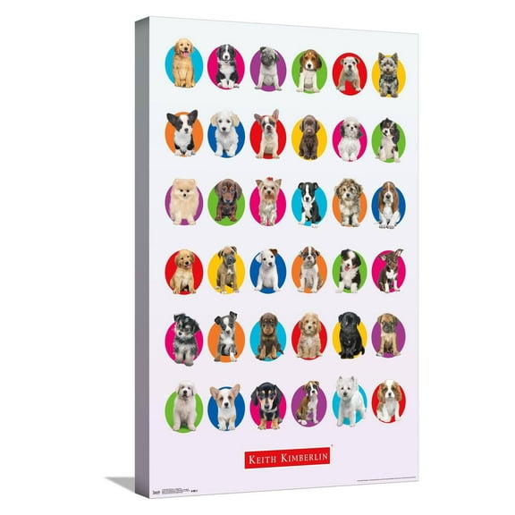 Keith Kimberlin - Puppy Grid Canvas Wall Poster, 14.725" x 22.375"