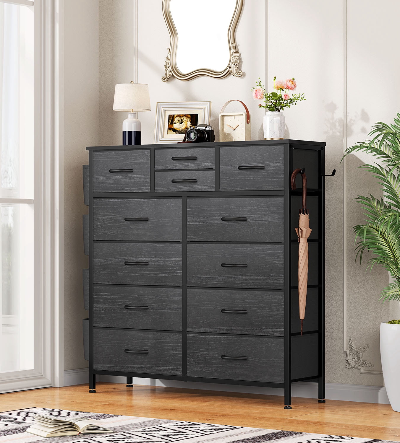 GIKPAL Dressers for Bedroom, 2 Pack Black Dresser with 12 Drawers Fabric Furniture Dresser Storage Units Organizer for Closet Living Room Hallway